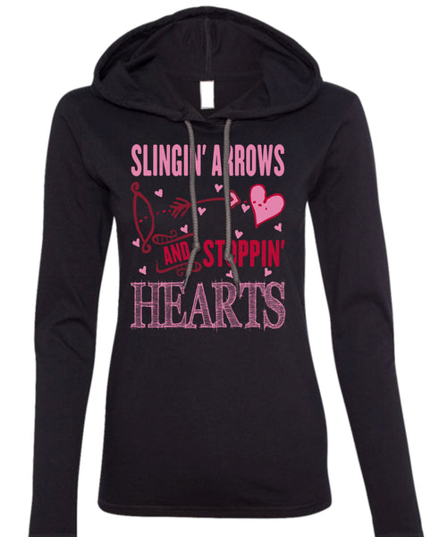 Slinging Arrows And Stopping Hearts T Shirt, I Love Husband T Shirt (Anvil Ladies Ringspun Hooded)