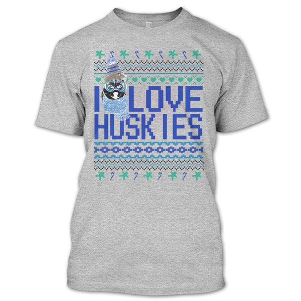 I Love Huskies T Shirt, Dog Merry Christmas T Shirt