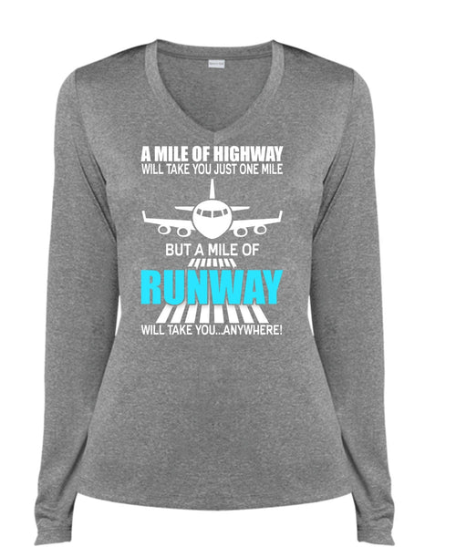 A Mile Of Highway T Shirt, Being A Pilot T Shirt, Cool Shirt (Ladies LS Heather V-Neck)