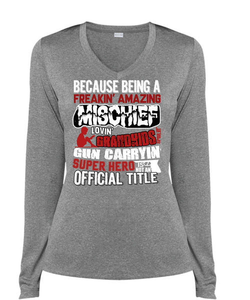 Loving Grandkids T Shirt, Official Title T Shirt, Cool Shirt (Ladies LS Heather V-Neck)