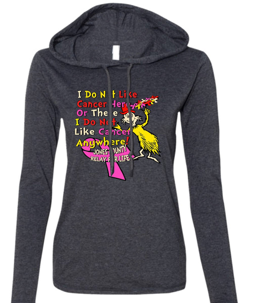 The Cat in the Hat T Shirt, I Do Not Like Cancer Anywhere T Shirt, Dr. Seuss T Shirt, I Love Reading T Shirt (Anvil Ladies Ringspun Hooded)