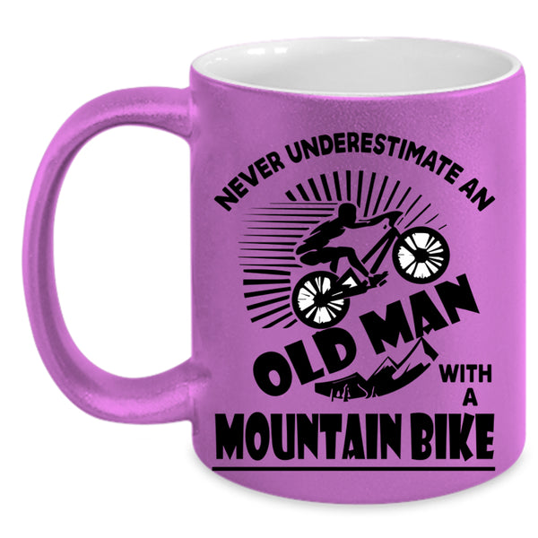 Cool Grandpa Coffee Mug, Old Man With A Mountain Bike Accent Mug