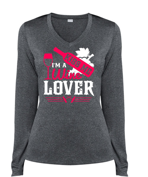 I'm A Wine Lover T Shirt, Kiss Me T Shirt, Cool Shirt (Ladies LS Heather V-Neck)