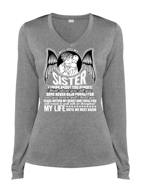 I Miss You My Sister T Shirt, Being A Sister T Shirt, Cool Shirt (Ladies LS Heather V-Neck)