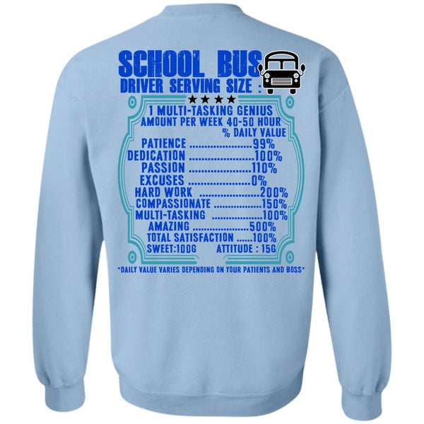 I Love Bus T Shirt, School Bus Driver Serving Size Sweatshirt