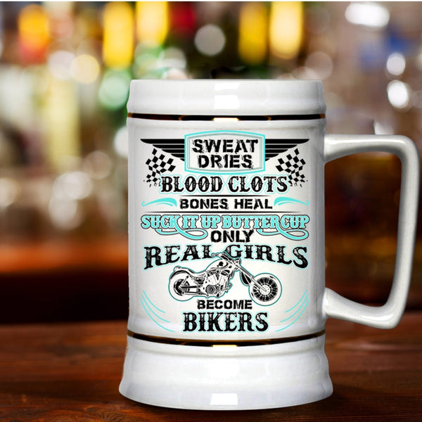 Awesome Girls Beer Stein 22oz, Only Real Girls Become Bikers Beer Mug