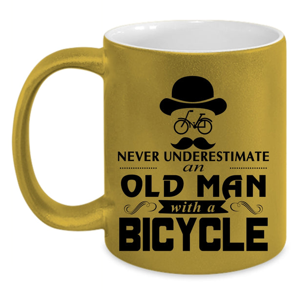 Cool Gift For Grandpas Coffee Mug, An Old Man With A Bicycle Accent Mug