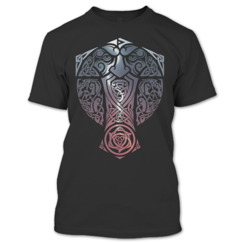 A black t-shirt with the shopify logo